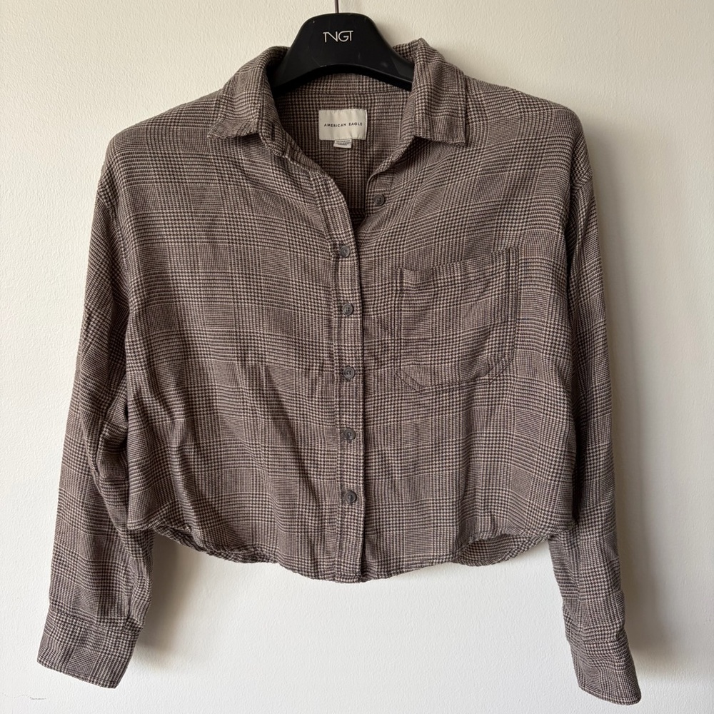 Brown Plaid Button-Up Shirt